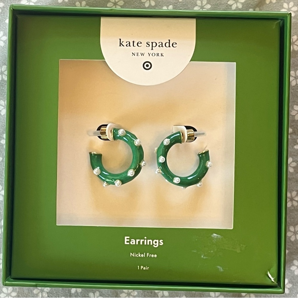 Kate Spade Green Pearl Earrings new in box